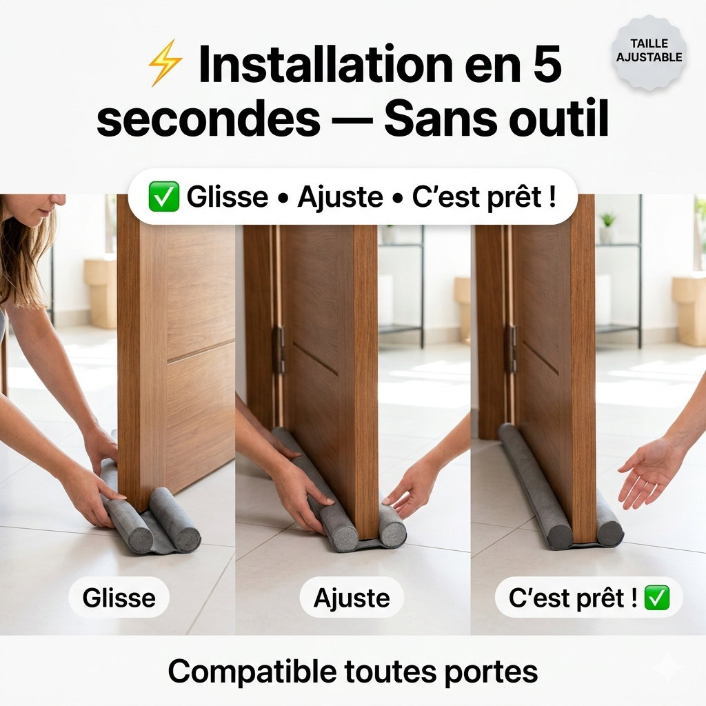 Joint de Porte Adhésif Double Face — Stop Moustiques, Poussière & Bruit | Installation 2 Minutes