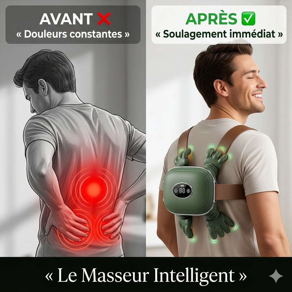 Masseur Électrique Intelligent — Soulagement Instantané  des Douleurs de Dos, Nuque & Corps | 6 Têtes Rotatives