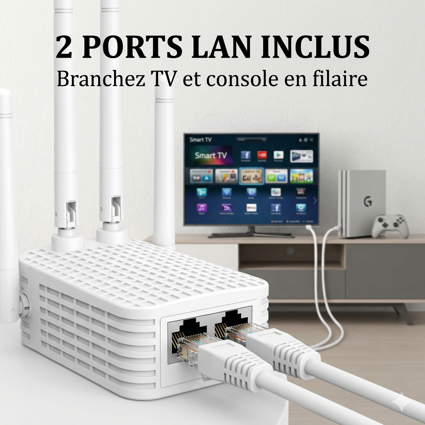 Répéteur WiFi – 4 Antennes, 300 Mbps, 2 Ports LAN | Amplificateur de Signal Longue Portée