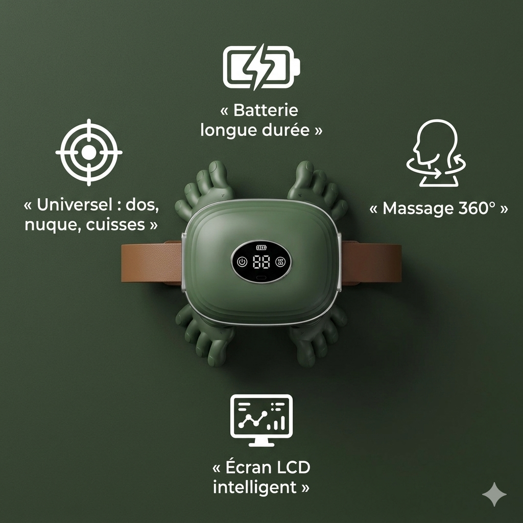 Masseur Électrique Intelligent — Soulagement Instantané  des Douleurs de Dos, Nuque & Corps | 6 Têtes Rotatives