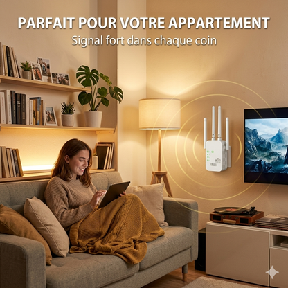 Répéteur WiFi – 4 Antennes, 300 Mbps, 2 Ports LAN | Amplificateur de Signal Longue Portée
