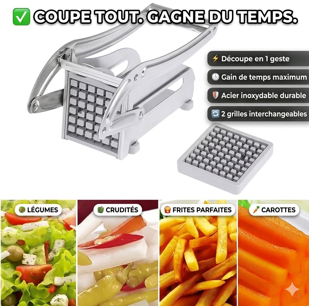 Coupe-Frites Professionnel — Préparez 1kg de Frites en Moins d’1 Minute !