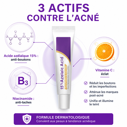 Acide Azélaïque 15% – Crème Anti-Boutons & Anti-Taches (Niacinamide + Vit. C)