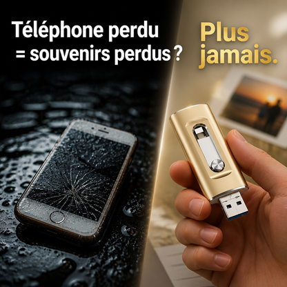Clé USB OTG 3-en-1 pour iPhone & Android — Libérez votre mémoire en 2 minutes | 64 Go