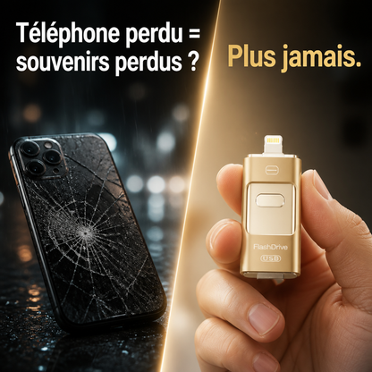 Clé USB OTG 3-en-1 pour iPhone & Android — Libérez votre mémoire en 2 minutes | 64 Go
