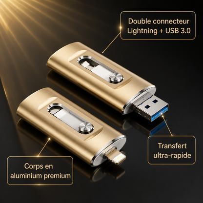 Clé USB OTG 3-en-1 pour iPhone & Android — Libérez votre mémoire en 2 minutes | 64 Go