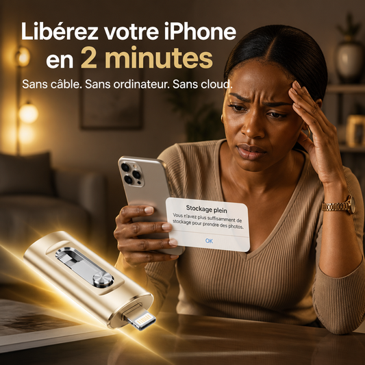Clé USB OTG 3-en-1 pour iPhone & Android — Libérez votre mémoire en 2 minutes | 64 Go